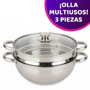 Set de Olla Multiusos y Vaporera de Acero Inoxidable Capacidad 4 Litros