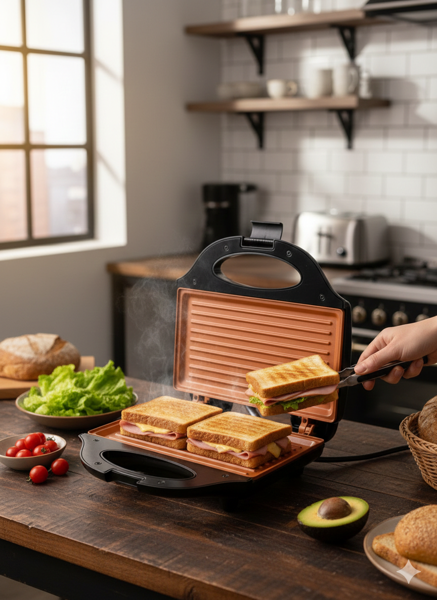 Sanduchera Eléctrica Grill de Placas Antiadherentes