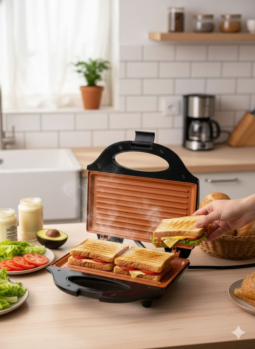 Sanduchera Eléctrica Grill de Placas Antiadherentes