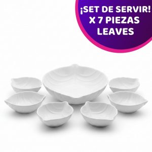 Set de Servir Leaves x 7 Piezas – Ensaladera y Bowls en Vitrocerámica Blanca