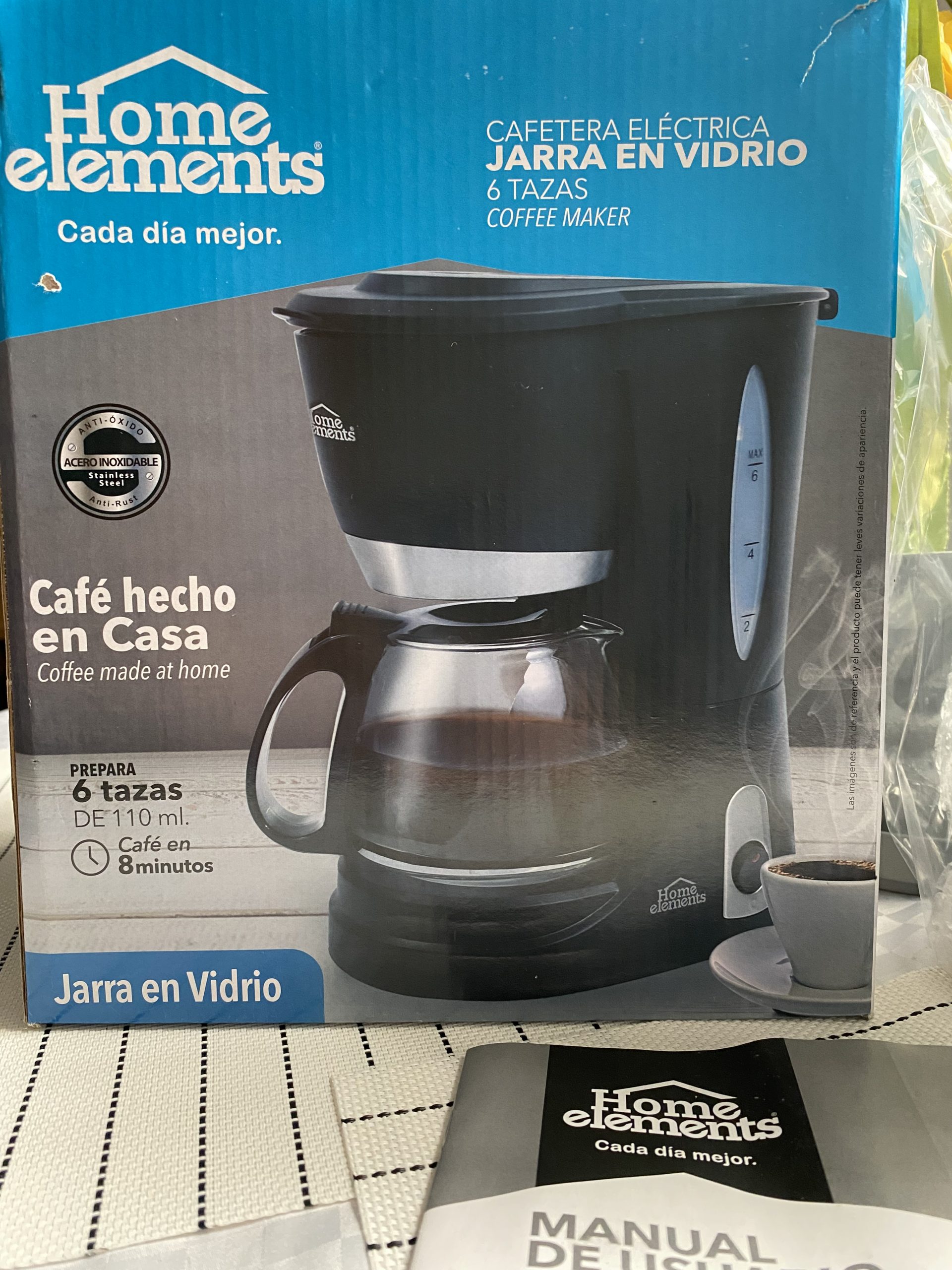 Cafetera Eléctrica Home Elements – Jarra de Vidrio – 6 Tazas