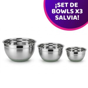 Set De Bowls Acero Inoxidable 304 Salvia X3 Antideslizante